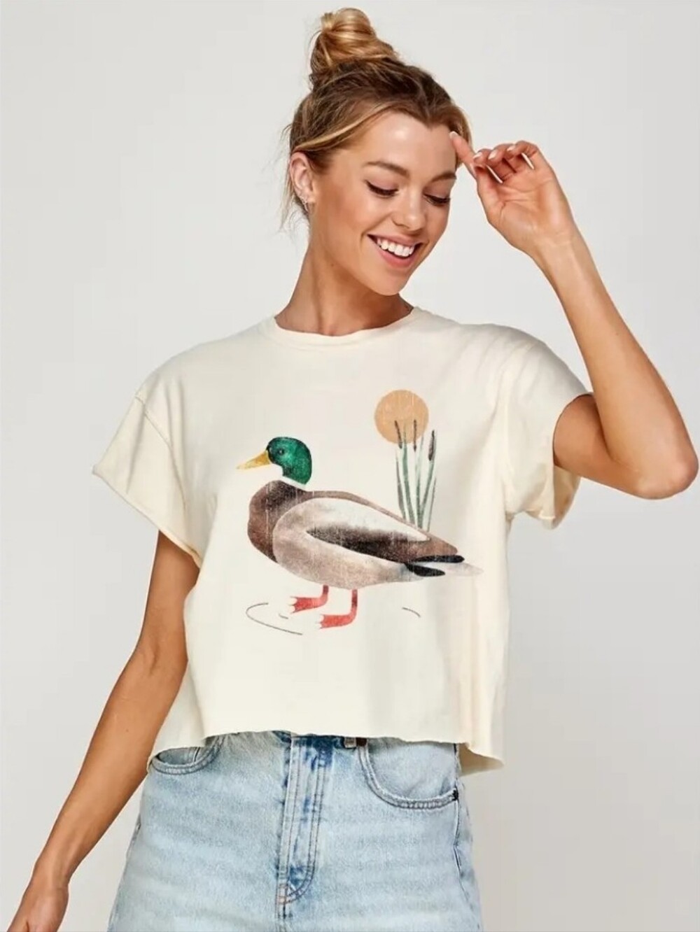 Mustard Seed Cream Graphic Duck Short Sleeve Tee